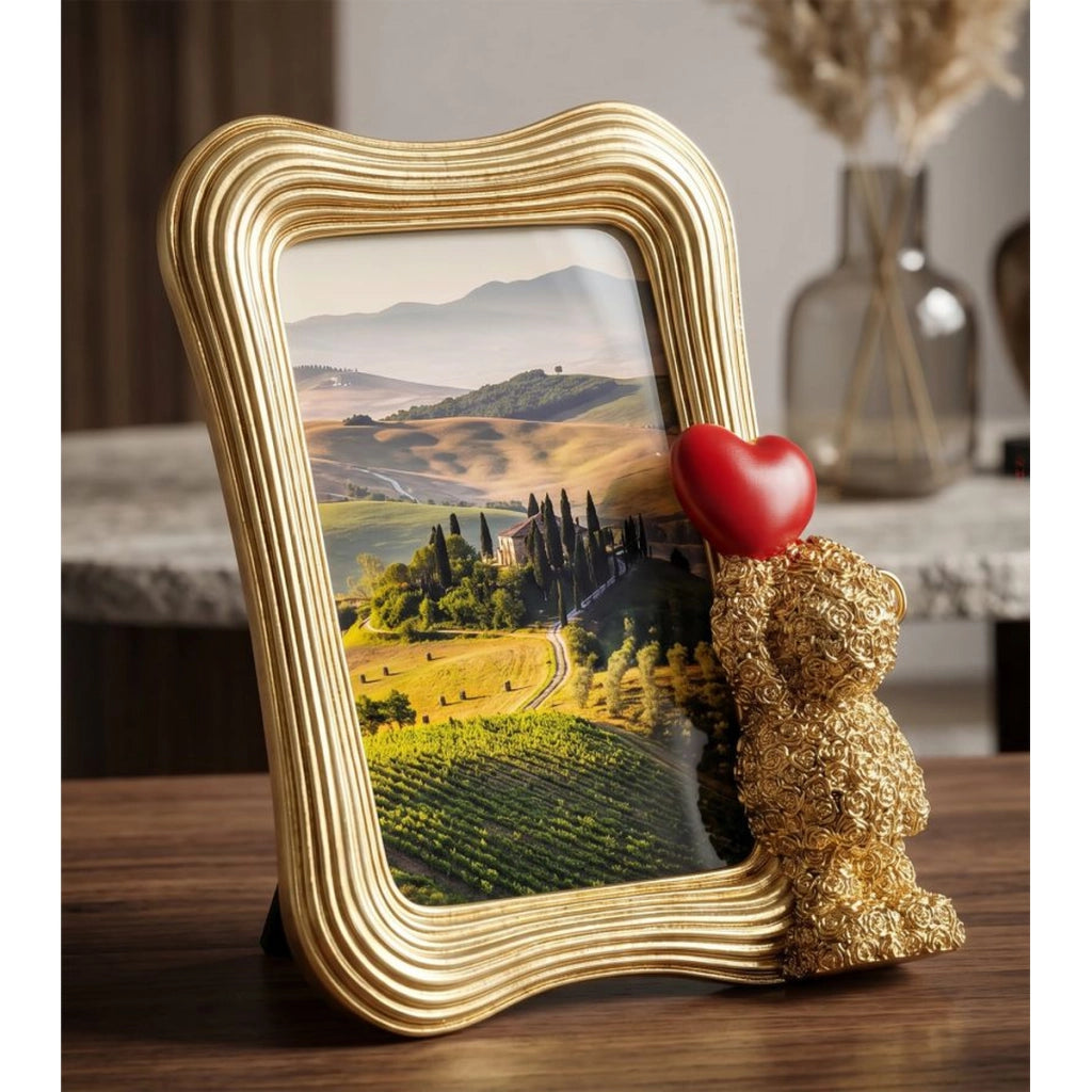 Cornice portafoto Glam in poliresina oro con orsetto