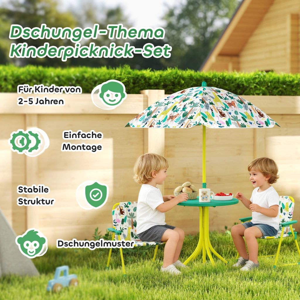 Set Tavolo e Sedie Bambini con Ombrellone ¨C Xylo ¨C Verde 4 Pezzi Pieghevoli