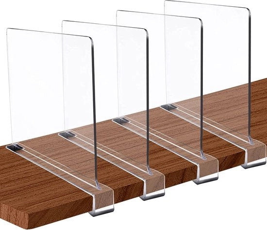 Divisori per armadi - acrilico - organizzazione armadi - cucina - camera da letto - abbigliamento - libri - asciugamani - senza forare - 4 pezzi