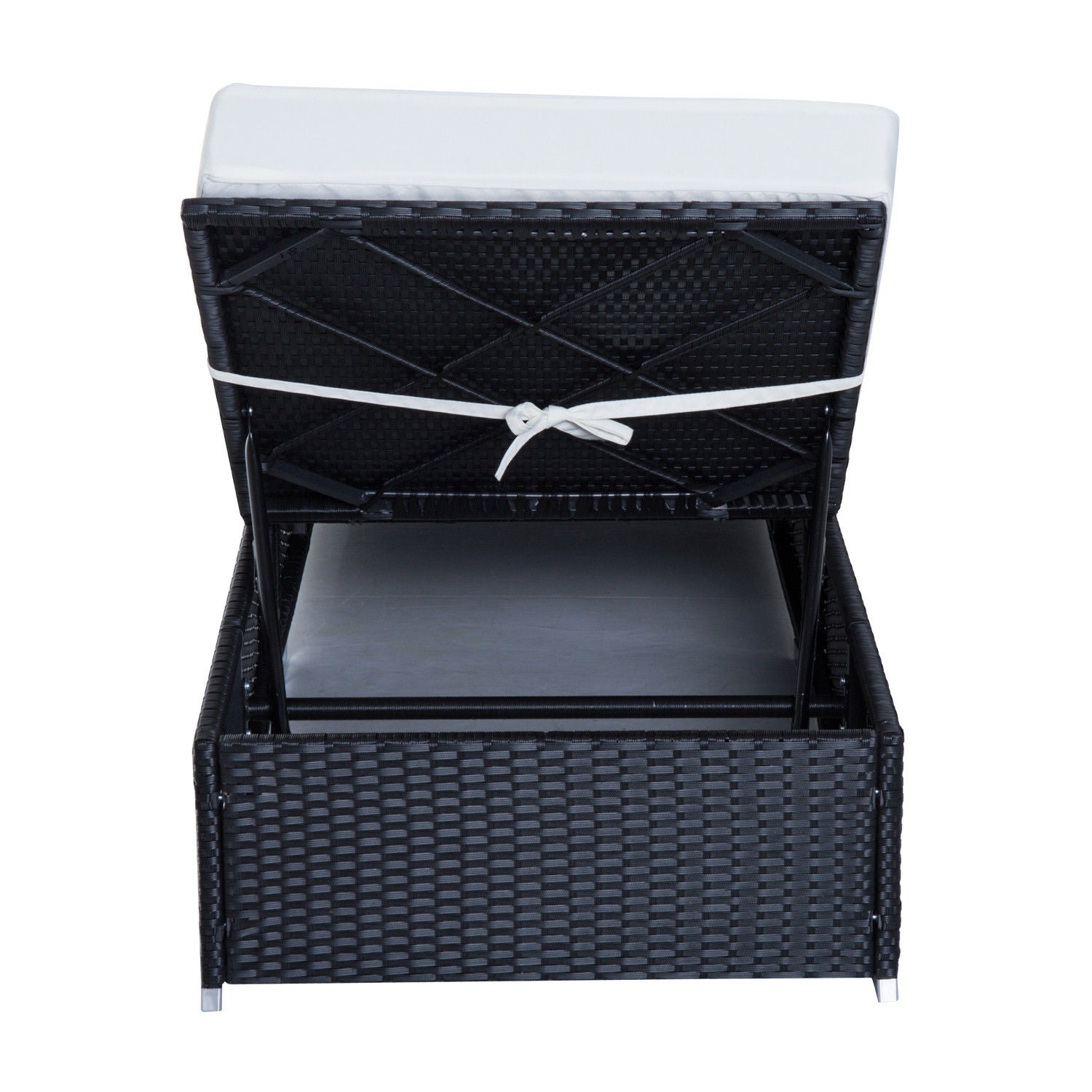 Lettino Prendisole da Giardino di Lusso in Rattan Sintetico e Alluminio Nero