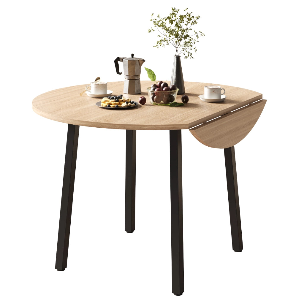 Tavolo da pranzo pieghevole per 2-4 persone con piano rotondo, in MDF, colore rovere, per cucina e soggiorno