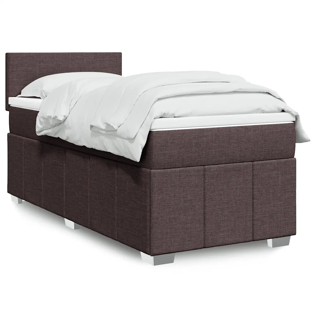 Letto singolo | Letto per adulti | Giroletto a Molle con Materasso Marrone Scuro 90x200 cm Tessuto