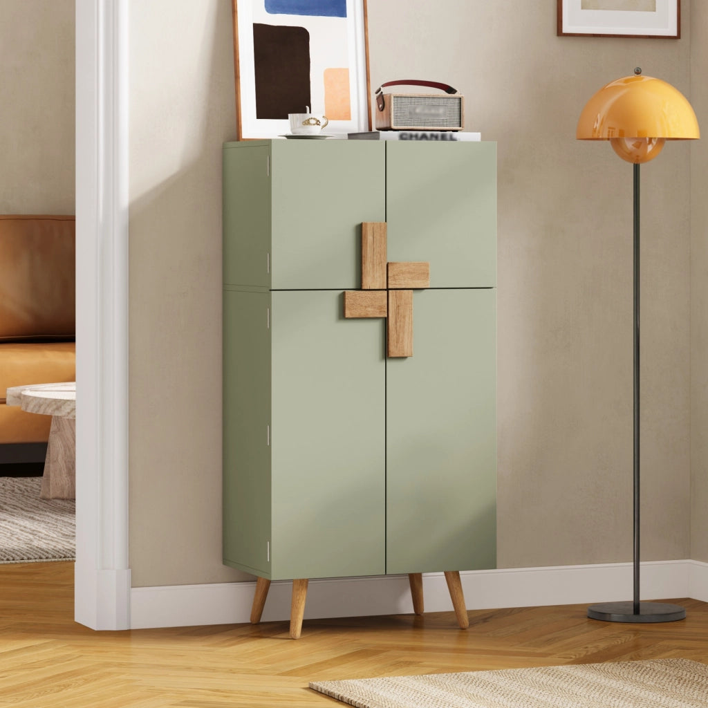Credenza da cucina alta con 4 ante, ripiani regolabili e mensole sulle ante, per cucina, in MDF verde, 60 × 35 × 120 cm
