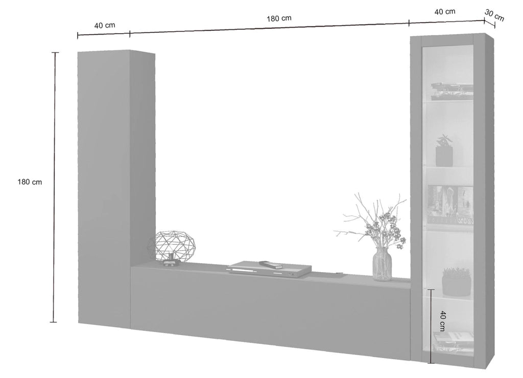 Parete Attrezzata Soggiorno 260x30x180 cm Maruska n°13 Grigio Antracite Opaco