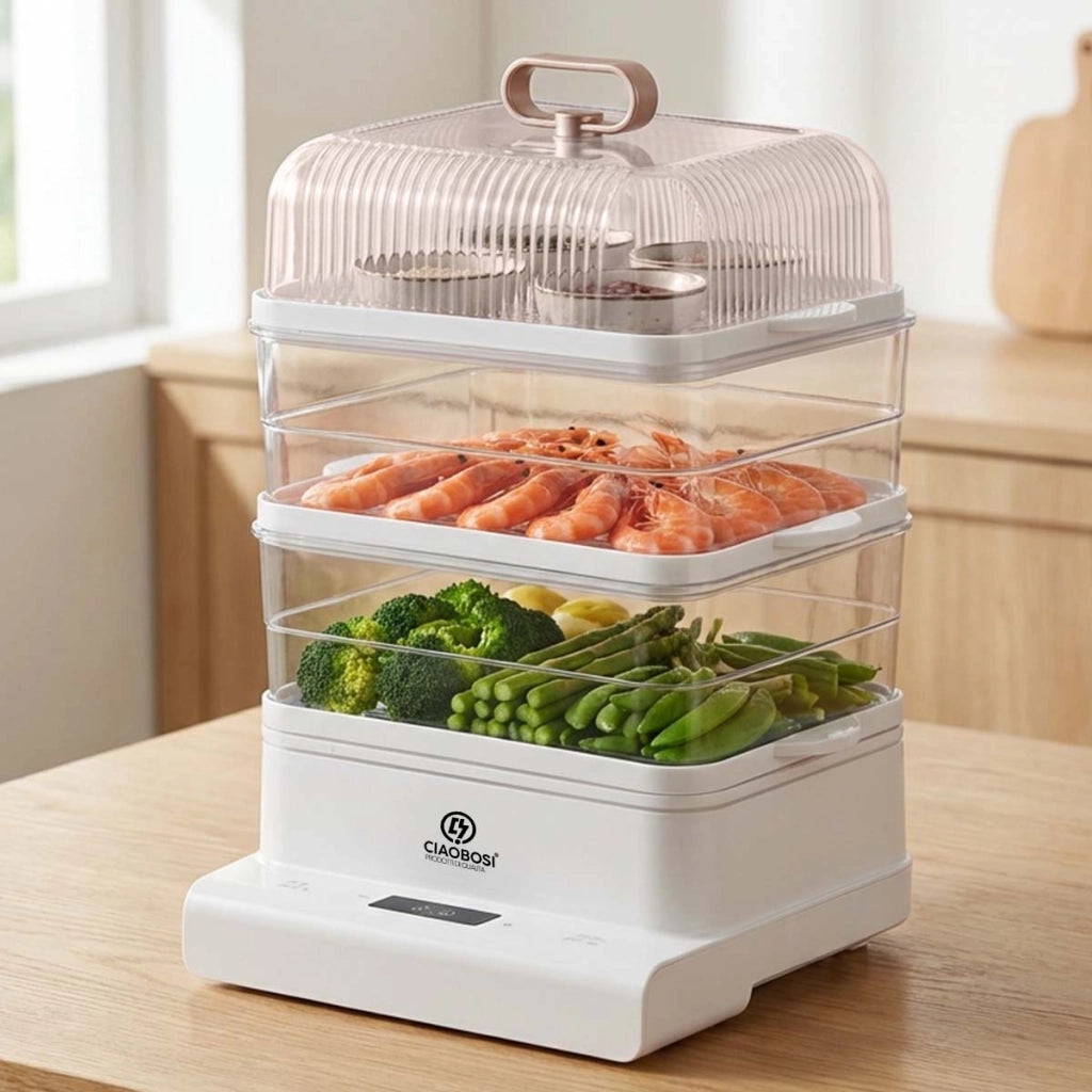 Cuocirisoletto Elettrico 800W con 3 Piani e Capacità Totale 10L Trasparente Avizar