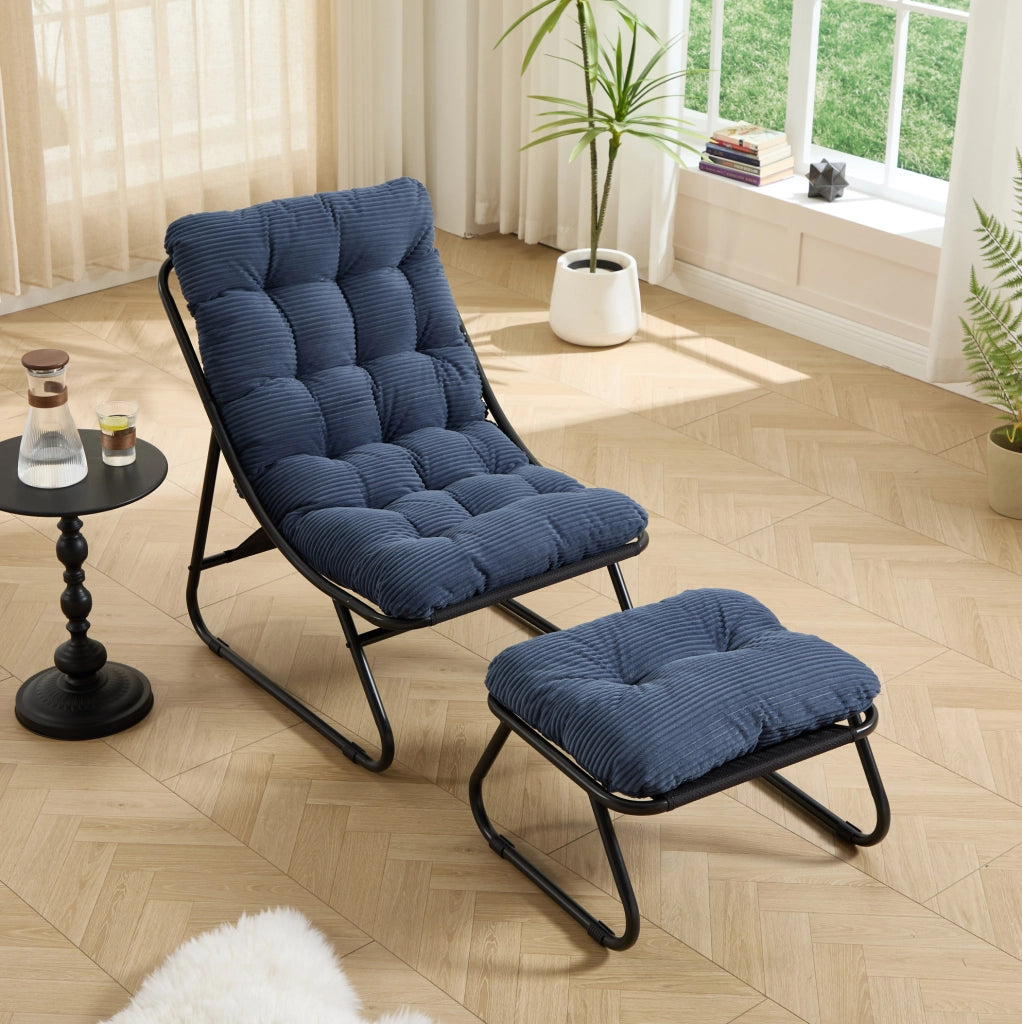 Poltrona relax da esterno con pouf, struttura nera