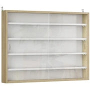 Bacheca Portaoggetti a 4 Ripiani Regolabili in Legno con Ante in Vetro, 80x9.5x60 cm, Bianco e color Legno