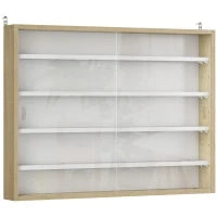 Bacheca Portaoggetti a 4 Ripiani Regolabili in Legno con Ante in Vetro, 80x9.5x60 cm, Bianco e color Legno