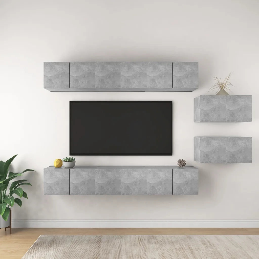 Mobili Porta TV 8 pz Grigio Cemento in Legno Multistrato 3079147