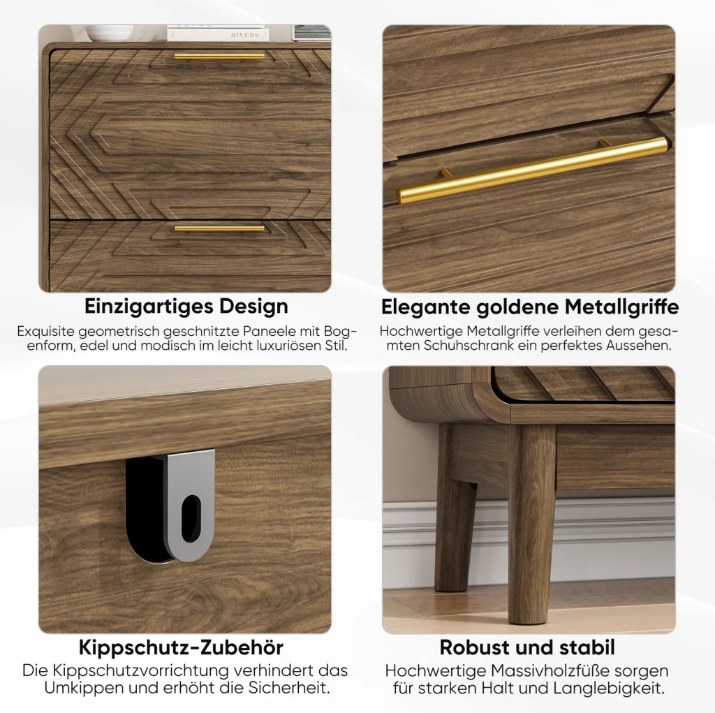 Scarpiera con 2 vani a ribalta e ripiano aperto in MDF; color noce