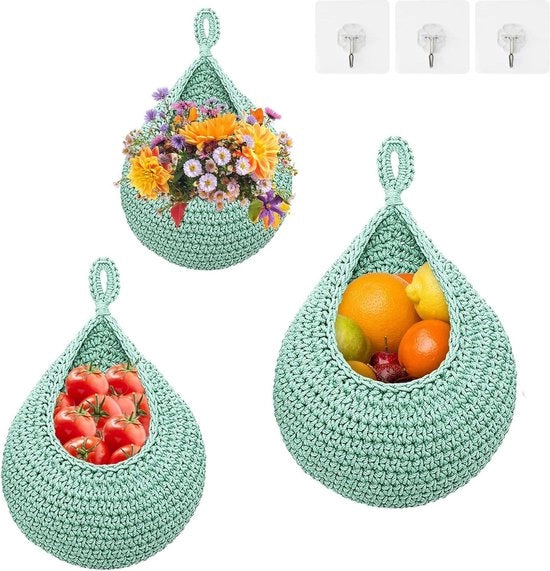 Mandrie a pendenti - contenitori a gocce - supporti per la parete boho - 3 pezzi | attrezzi, vasi per piante da parete - contenitori a mano - decorazione - conservazione verdure e cipolle