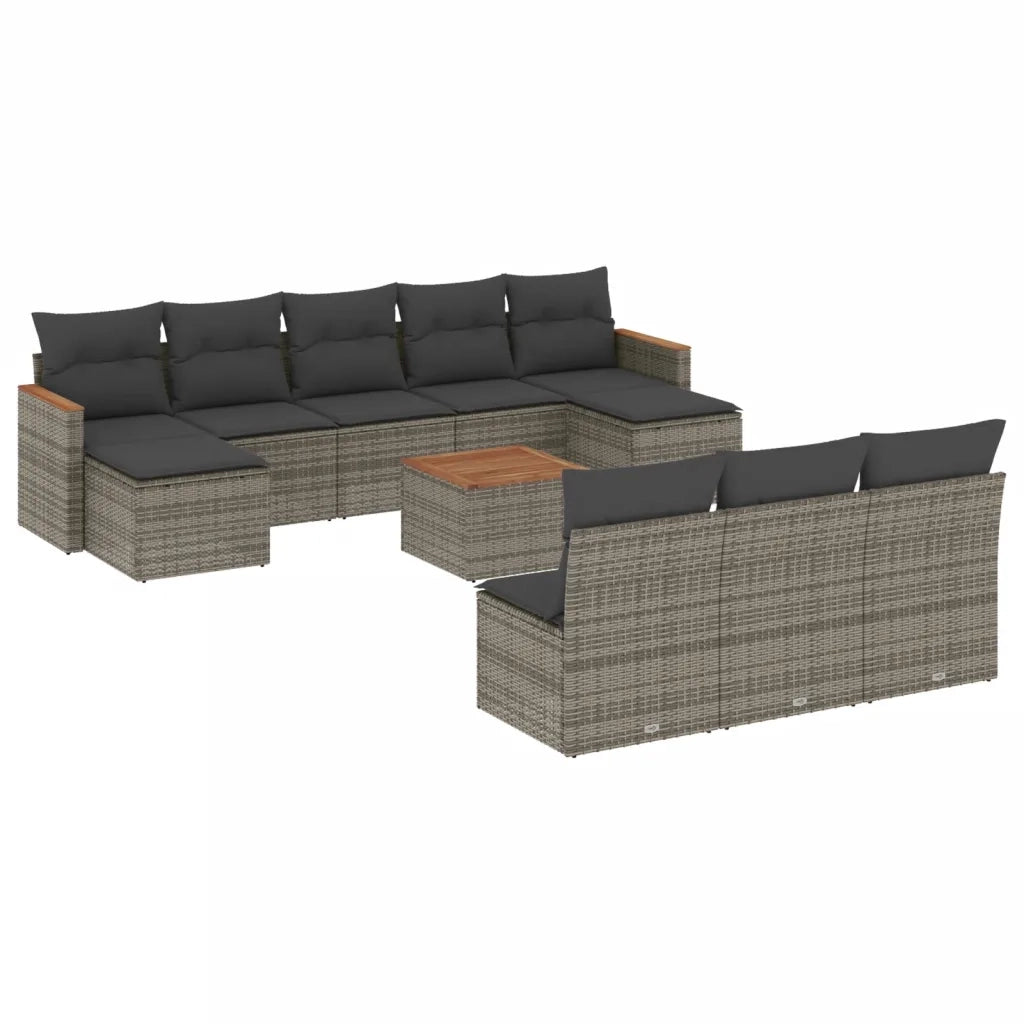 Set Divani da Giardino 11 pz con Cuscini in Polyrattan Grigio 3226396