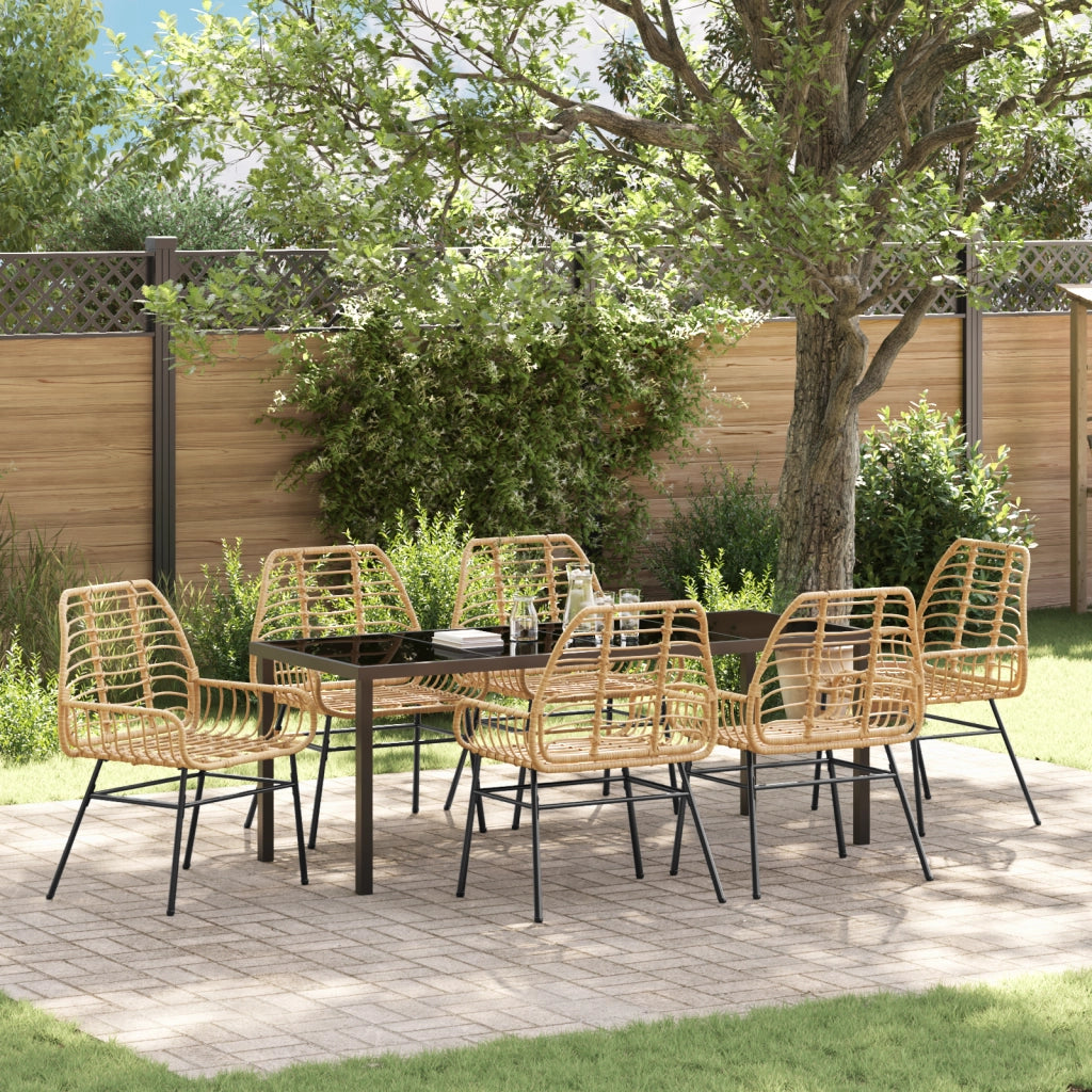 Set da Pranzo da Giardino 7 Pezzi Marrone Polyrattan