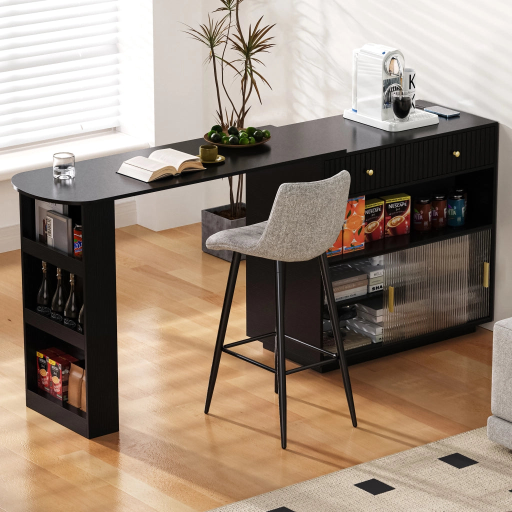 Tavolo Bar Allungabile con Sideboard ¨C MINIMAL ¨C Nero, LED, Rotante 360¡ã