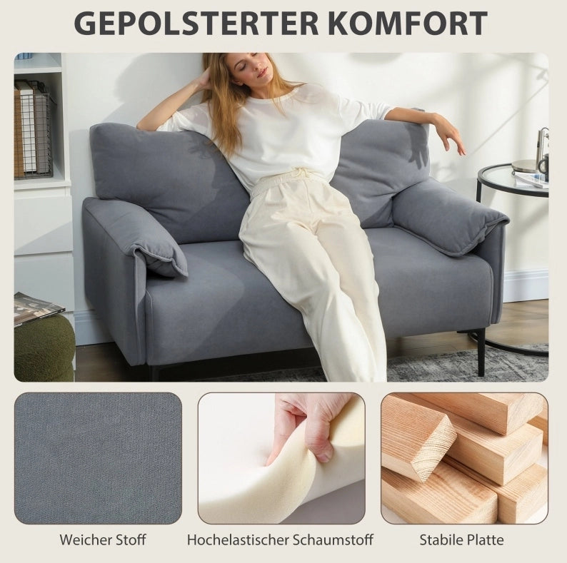 Divano 2 posti grigio 127 cm con gambe in metallo