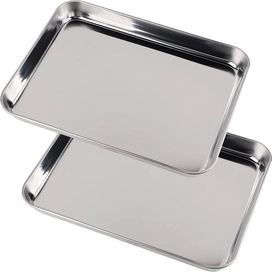 Piatti per forno rettangolari in acciaio inossidabile - Set da 2 - Resistente al lavastoviglie - 26 x 20 x 25 cm