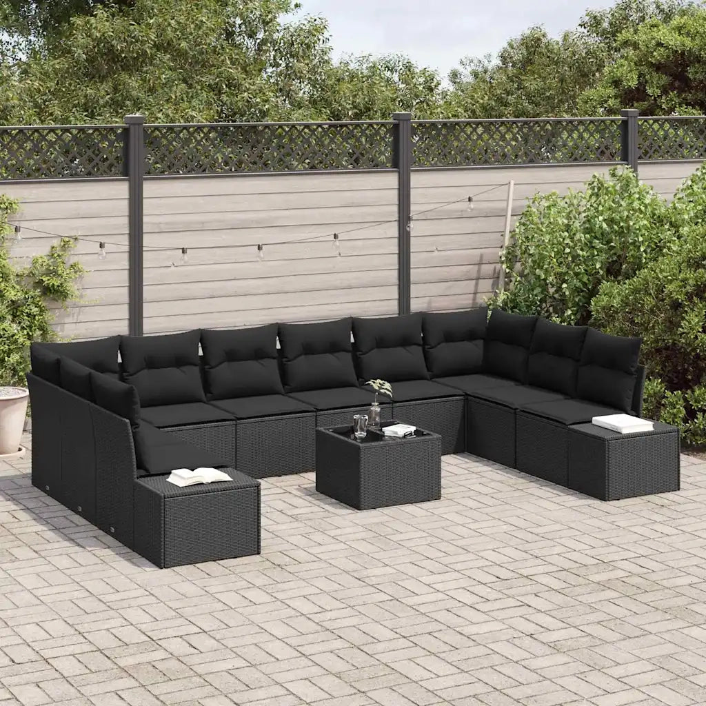 Set Divano da Giardino con cuscino 11 pcs Nero polyrattan 3347253