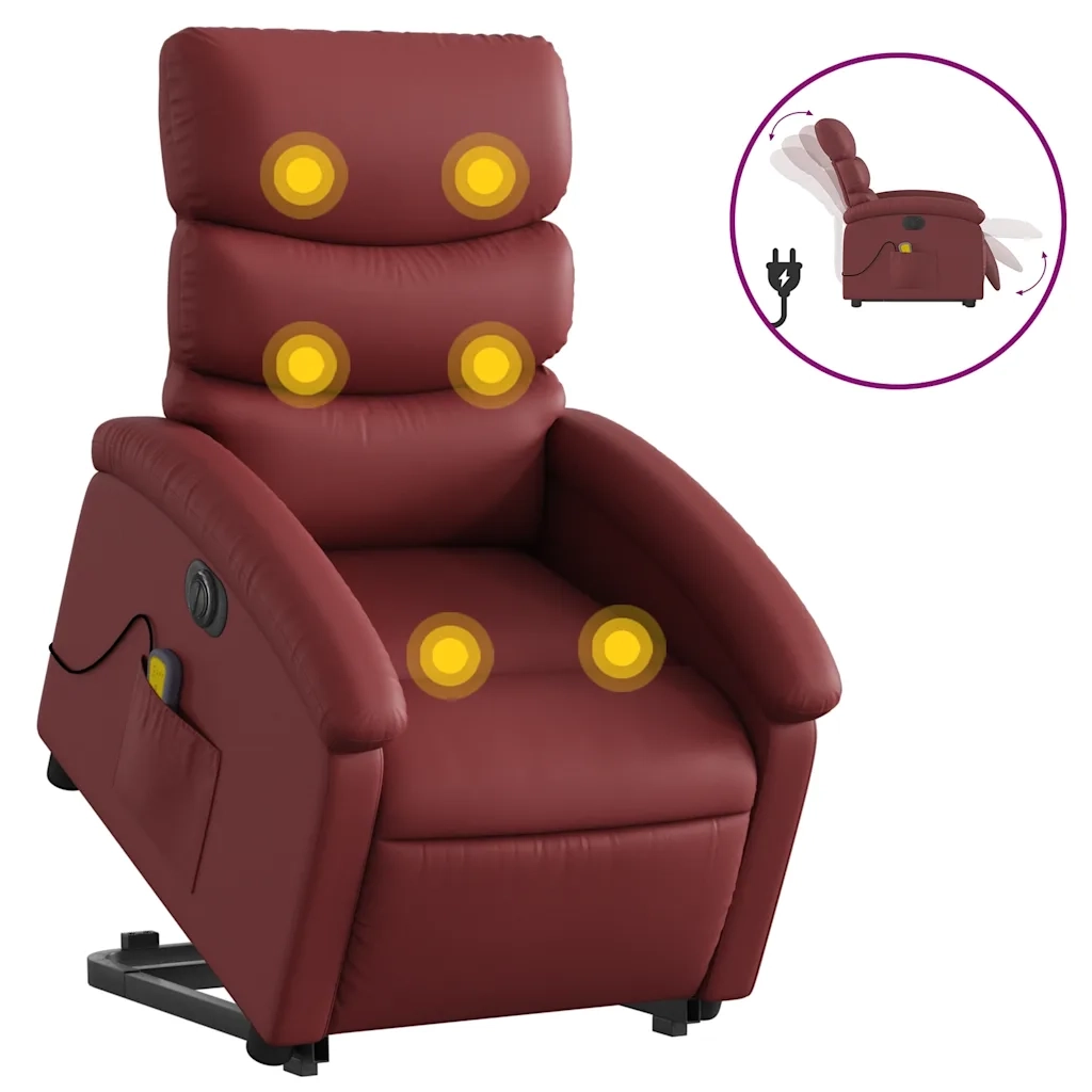 Poltrona Alzapersona Reclinabile Rosso Vino in Similpelle 3204065
