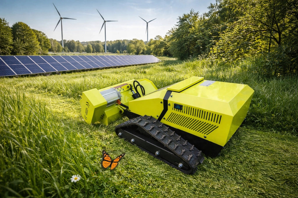 Kosiatrice Trinciatrice Elettrica Grassor AgroForce 800E-10 – 80 cm, 3000W, Batteria 8kWh, Telecomando 200 m, Cingolata