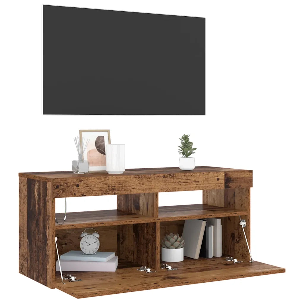Mobile Porta TV con LED Legno Antico 90x35x40 cm Multistrato 856307