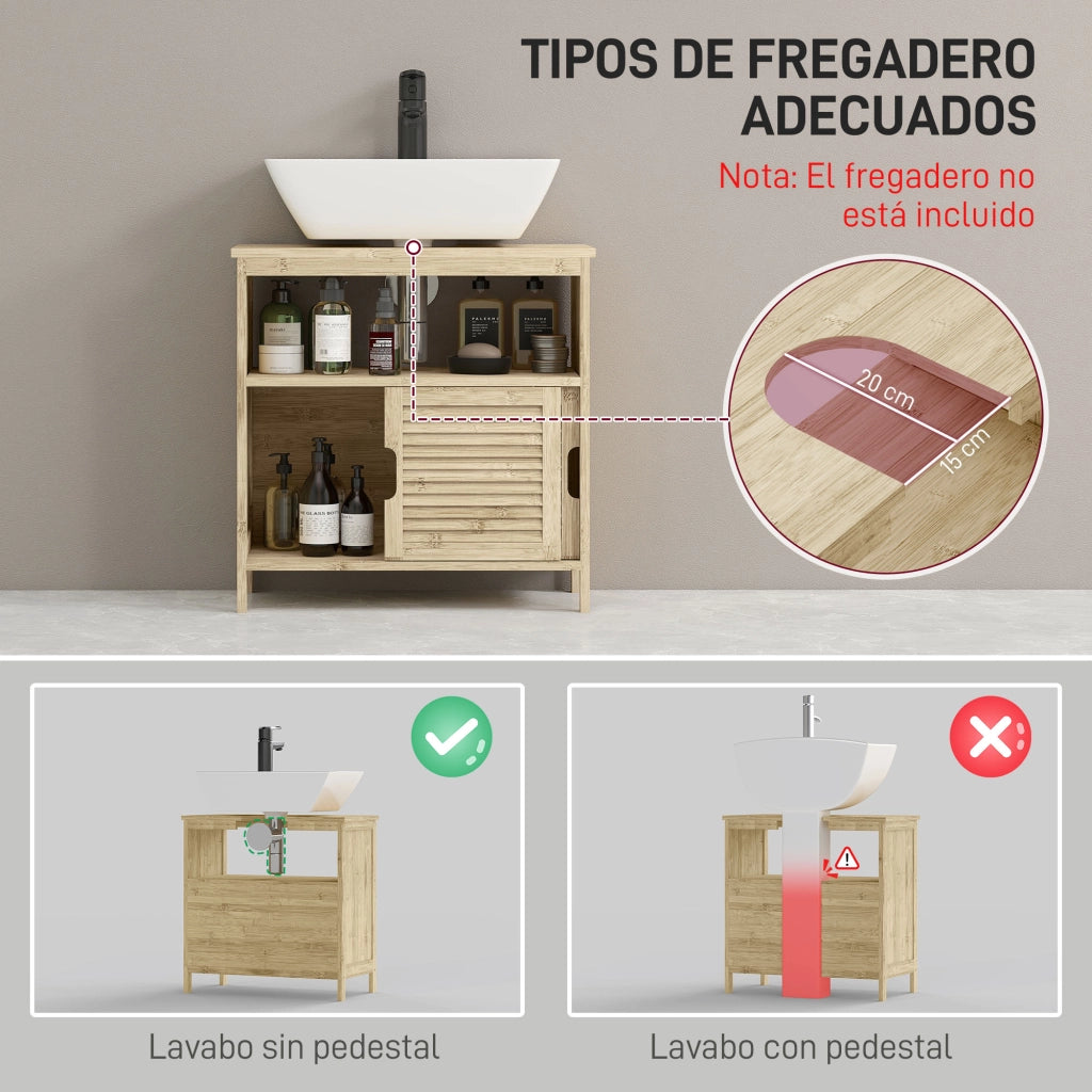 Mobile sottolavabo con ante scorrevoli a doghe ¨C Xylo ¨C 60x30x60 cm naturale