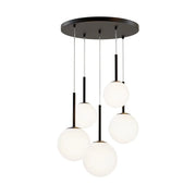 Lampadario Minimal Basic Form In Metallo Nero 5 Luci E Diffusori Bianchi