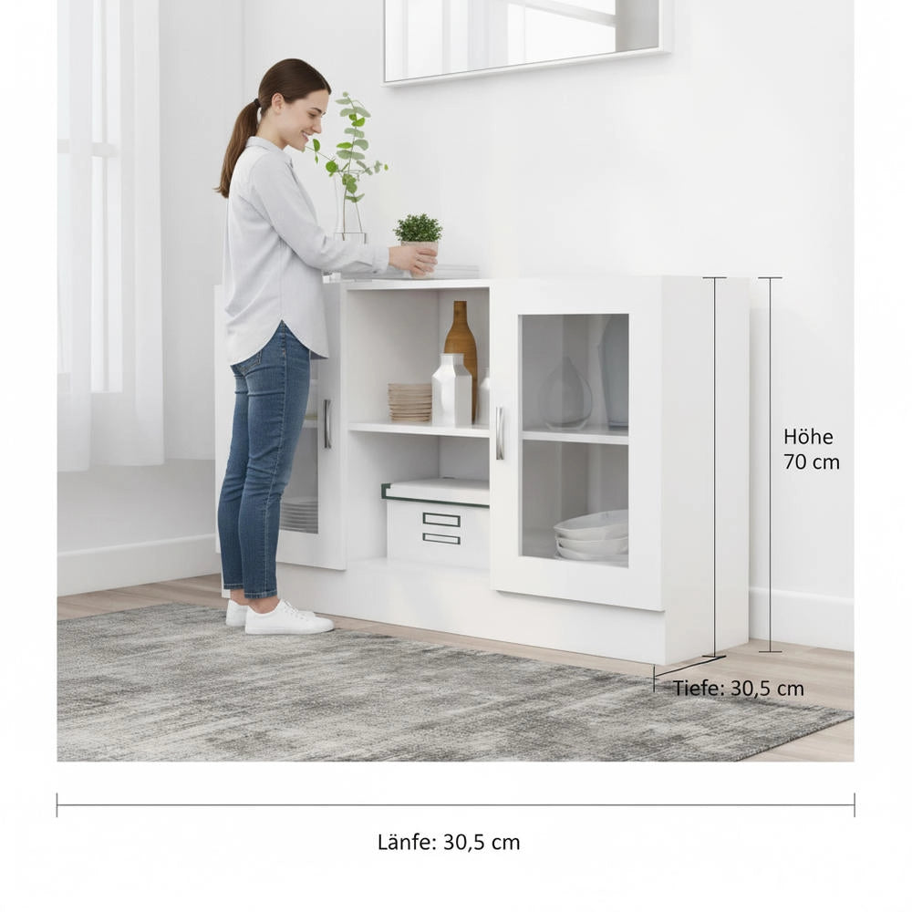 White Display Cabinet 120x30.5x70 Cm, Made Of Engineered Wood
