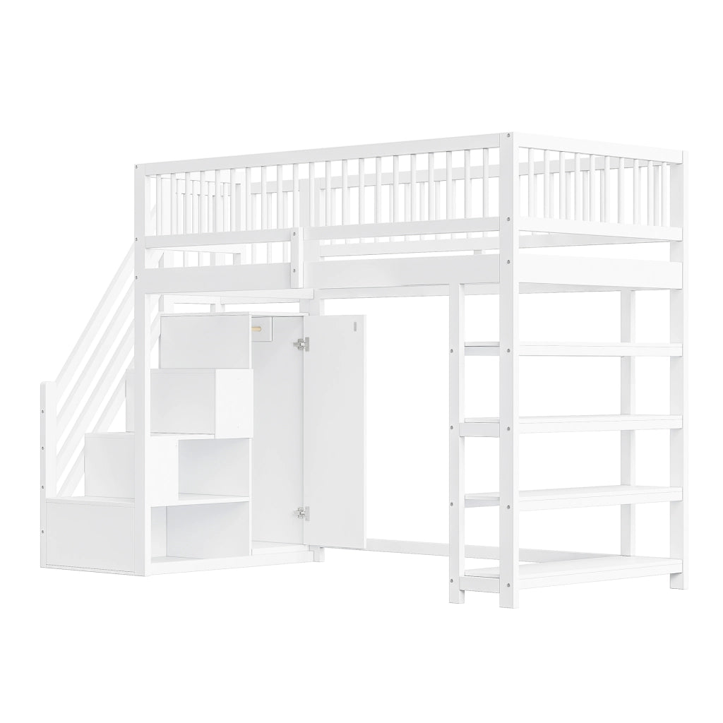 Letto a castello bianco con funzione contenitiva in legno massello 90x200 cm