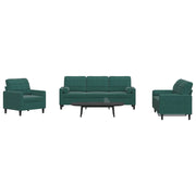 Set di Divani 3 pz con Cuscini e Rinforzi Verde scuro Velluto