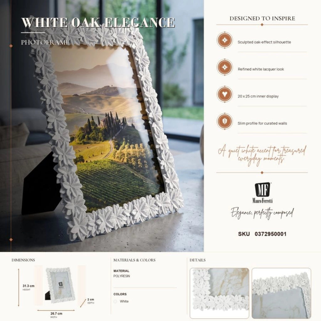 Cornice portafoto Romantica in poliresina effetto gesso bianco