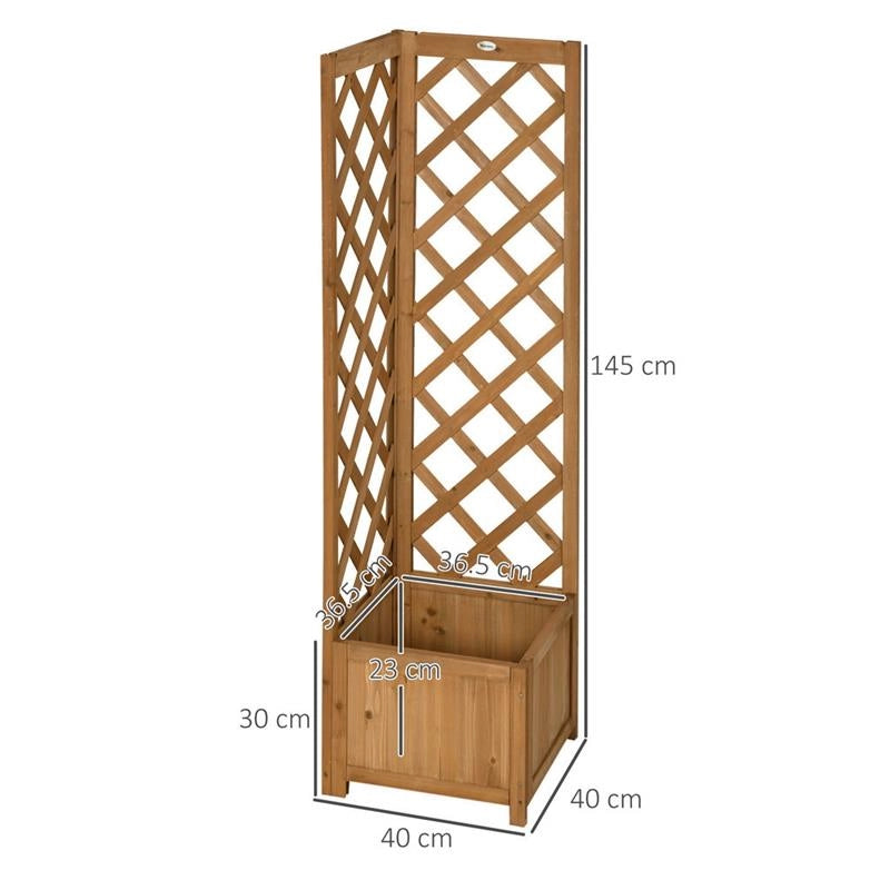 FIORIERA DA GIARDINO A FONDO CAVO IN LEGNO DI ABETE MARRONE CON GRIGLIATO PER RAMPICANTI E DECORAZIONI, 40X40X145 CM