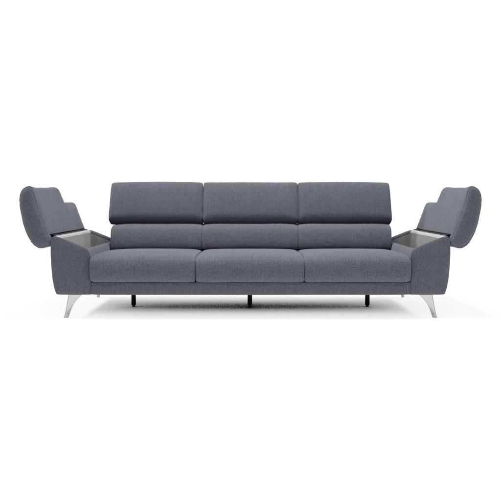 Donatello Divano con 3 sedute allungabili braccioli contenitore e poggiatesta reclinabili in tessuto smacchiabile T23 265 cm blu grafite