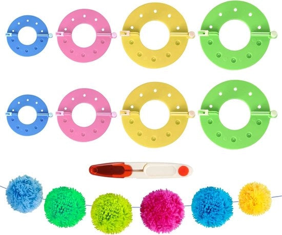 Set di 8 pezzi per la creazione di palline di fluff, incluso 4 misure e forbici per progetti di tessitura e di maglia