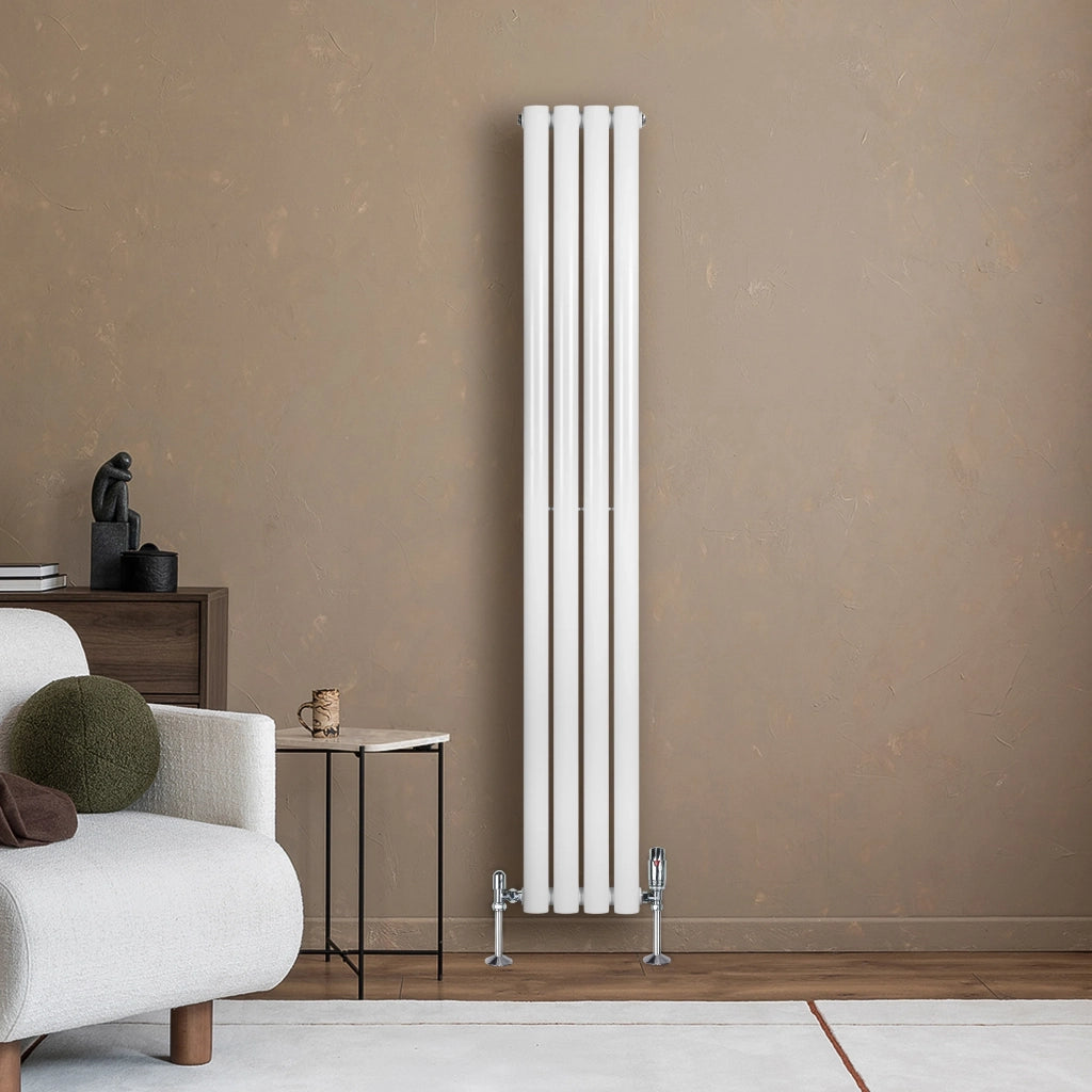 Radiatore Verticale Ovale 1600x240mm Bianco con Valvole TRV