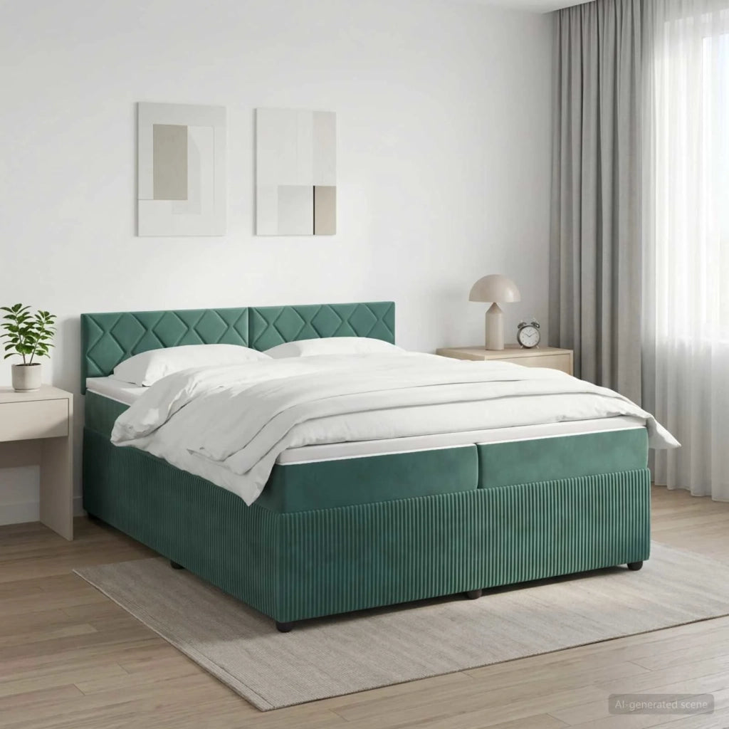 Letto box spring con materasso Verde Scuro 200 x 200 cm Velluto 3453218
