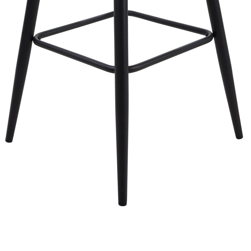 Set di 2 Sgabelli da Bar Rivestiti in Tessuto Beige con Braccioli Schienale Trapuntato Gambe in Metallo Nero