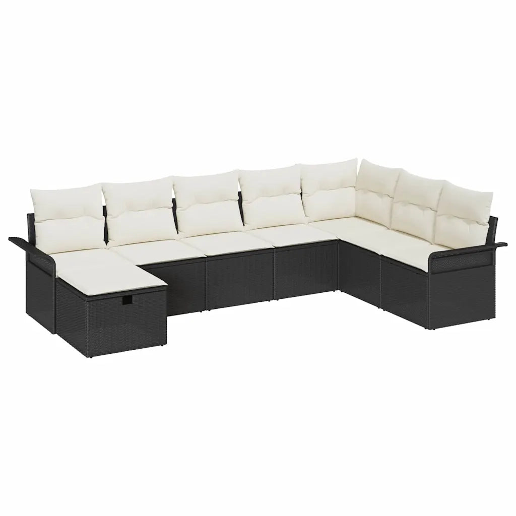 Set Divano da Giardino con cuscino 8 pcs Nero Poly Rattan