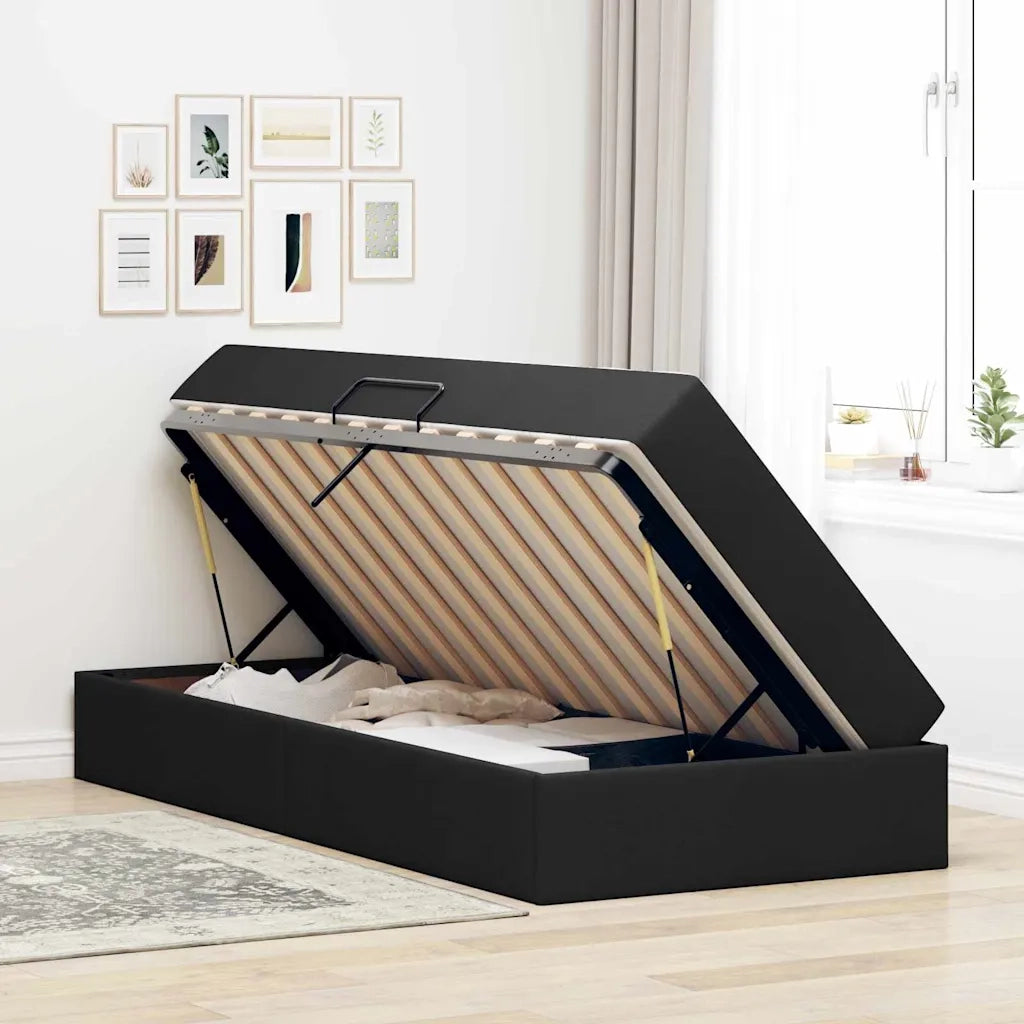 Letto con contenitore e materasso Nero 90 x 200 cm Poliestere 3399636