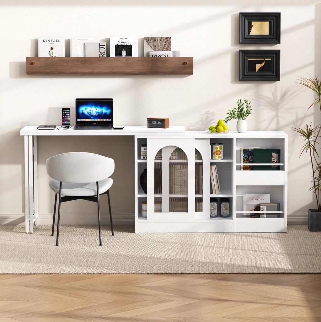 Bartisch 121.5x40x76.7 cm girevole 360° e allungabile in MDF bianco