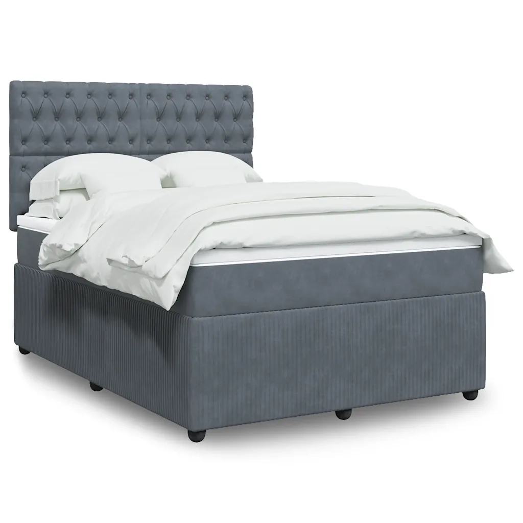 Giroletto a Molle con Materasso Grigio Scuro 140x200 cm Velluto