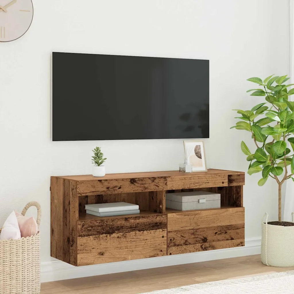 Mobile TV da Parete | Armadietto TV | Mobile Porta TV con LED Legno vecchio 100 x 30 x 40 cm