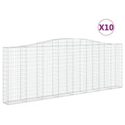 Cestini gabbioni recinzione a gabbia muro di contenimento ad arco 10 pezzi 400 x 30 x 140/160 cm ferro zincato argento 02_0040274