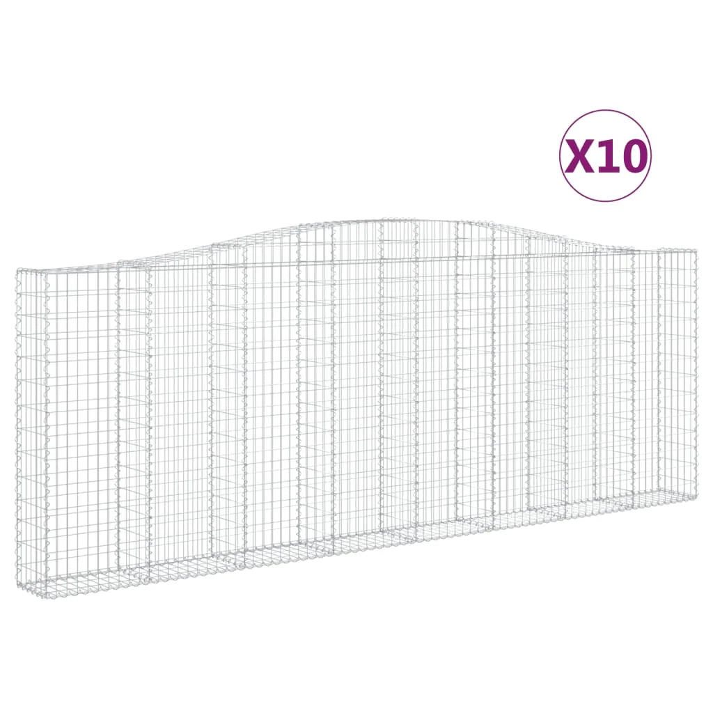 Cestini gabbioni recinzione a gabbia muro di contenimento ad arco 10 pezzi 400 x 30 x 140/160 cm ferro zincato argento 02_0040274