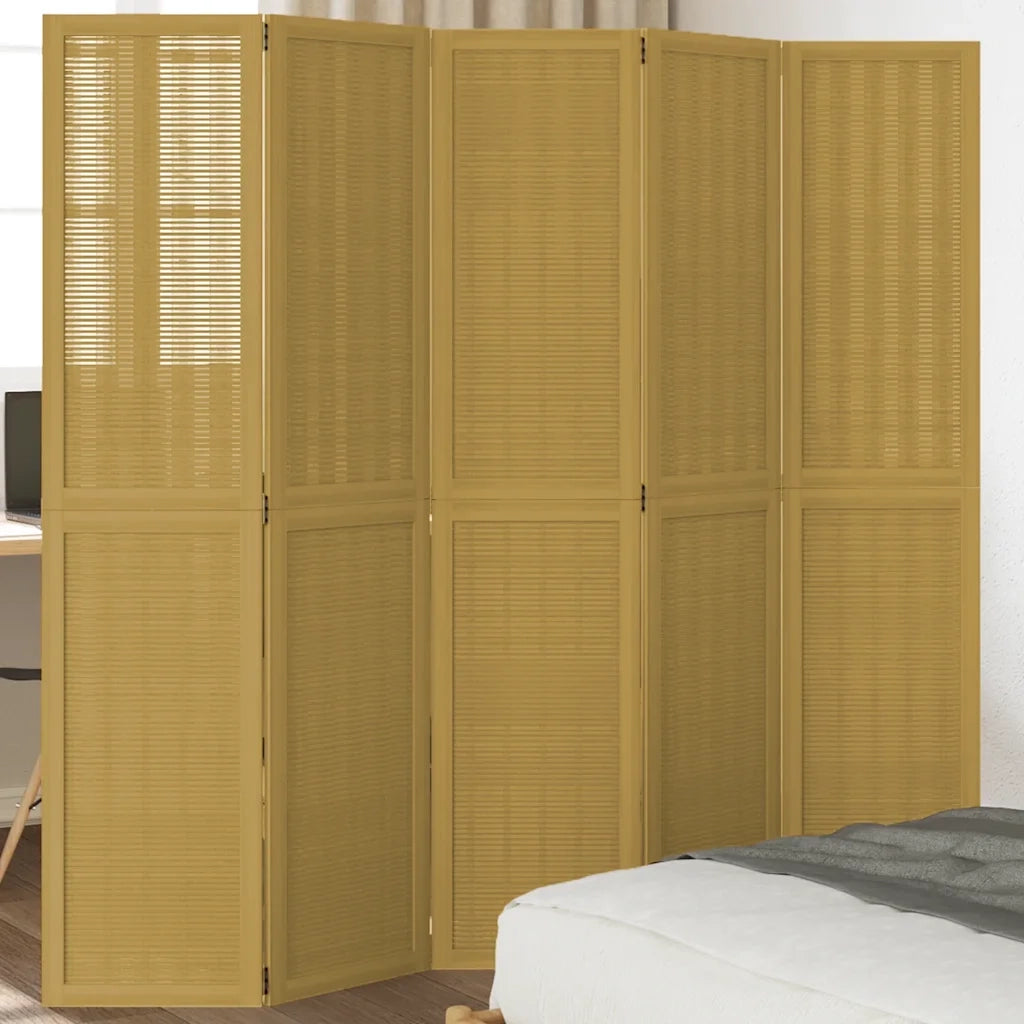 Divisorio Ambienti 5 Pannelli Marrone Legno Massello Paulownia 358822