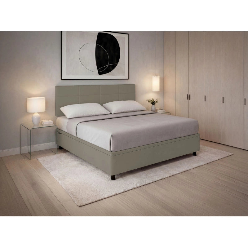Letto imbottito Matrimoniale 160x200 cm Square - Similpelle,Cappuccino,Contenitore