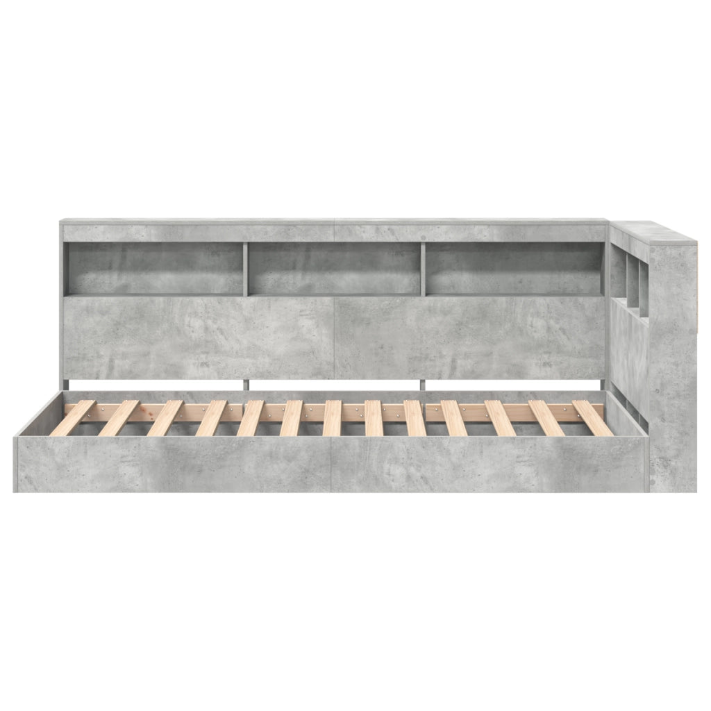 Letto con Libreria Grigio Calcestruzzo 75x190 cm in Legno Ingegnerizzato