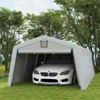 Tendone per Auto e Feste con 2 Finestre Laterali, in Acciaio Zincato e PE, 618x265/330x240 cm, Grigio Chiaro