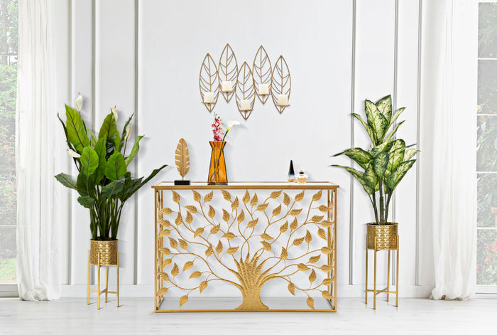 Portacandele da Parete 4 Posti 66x14x56 cm in Metallo Oro