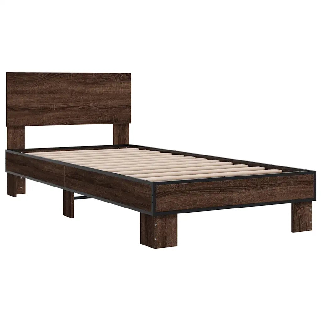 Giroletto-Struttura Letto Rovere Marrone 90x200 cm Legno Multistrato e Metallo 490160