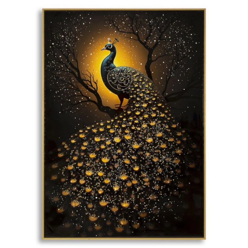 Stampa Decorata Su Tela Laccata Con Cornice Peacock cm 70x4x100